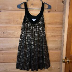 Sushi Flower black w/ metallic gold print Aline / swing short dress size Large